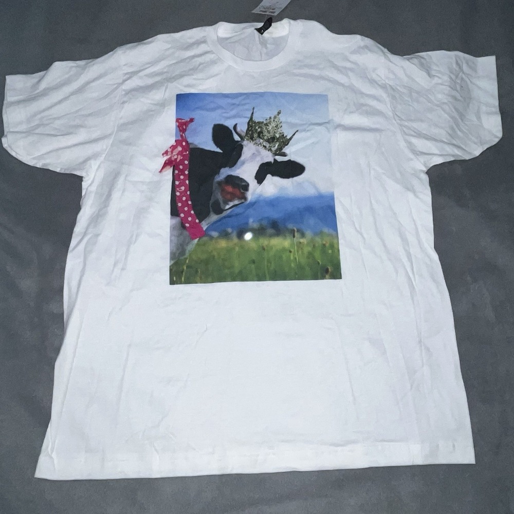 Women's Cow T-Shirt Ribbon Bling A Gogo Funny‎ Farm Animal Tee Sz XL